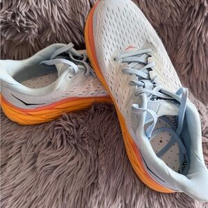Hoka One One Sky Blue and Tangerine Athletic Shoes